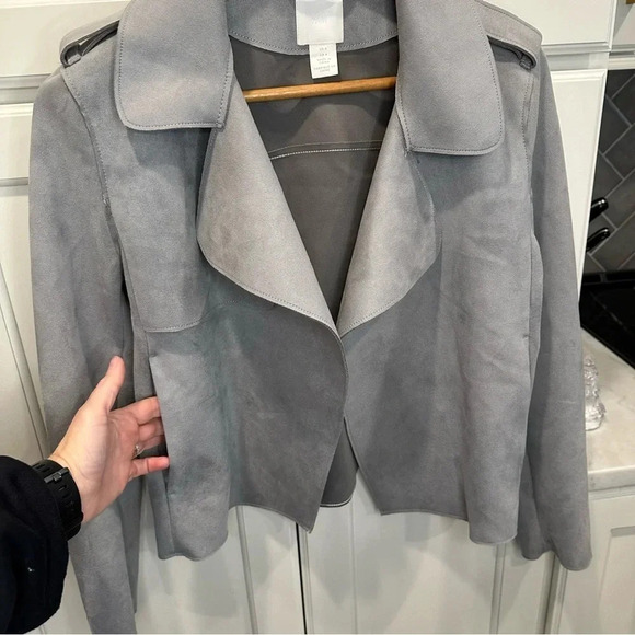 H&M Faux Suede Pocket Zippered Sleeve Gray Moto Jacket Size 4 - Picture 3 of 12